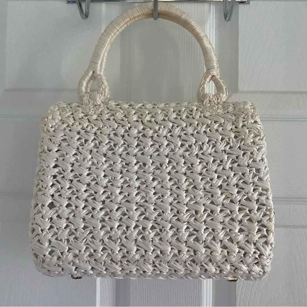 Vintage white raffia handbag - Picture 3 of 5